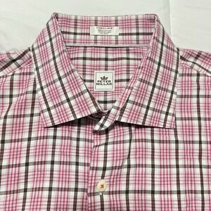 Peter Millar Men's Plaid Button-Up Dress Shirt Pink Long Sleeve Size XL Cotton